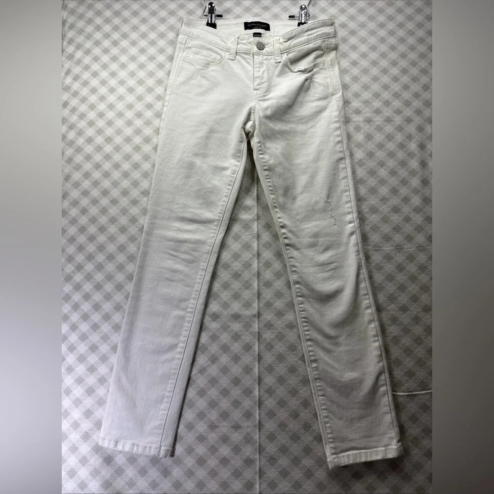 Banana Republic Distressed Jeans Womens 24/00 Petite Skinny Fit Zip Front White